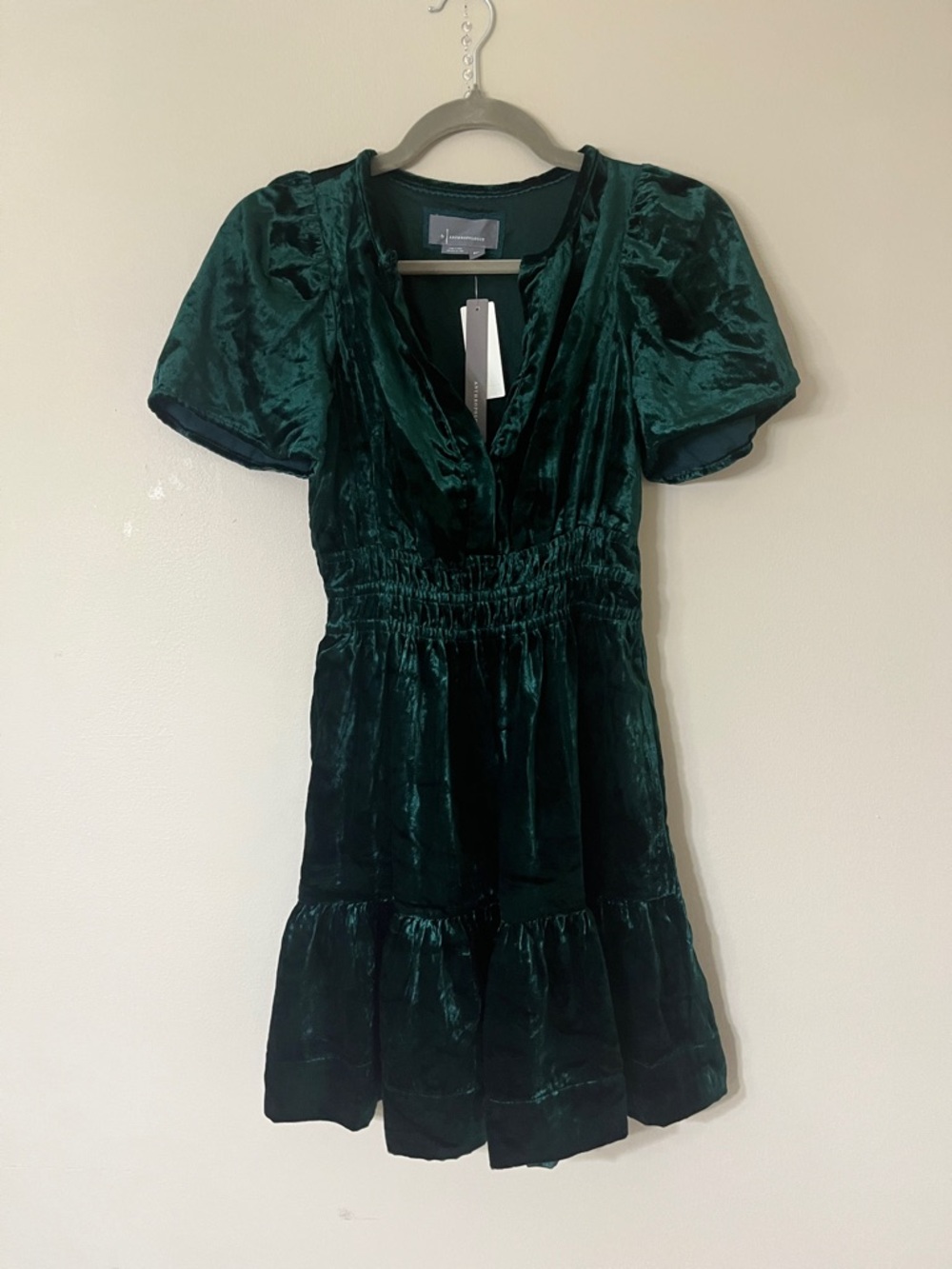 Anthropologie Emerald Green Velvet Mini Dress
